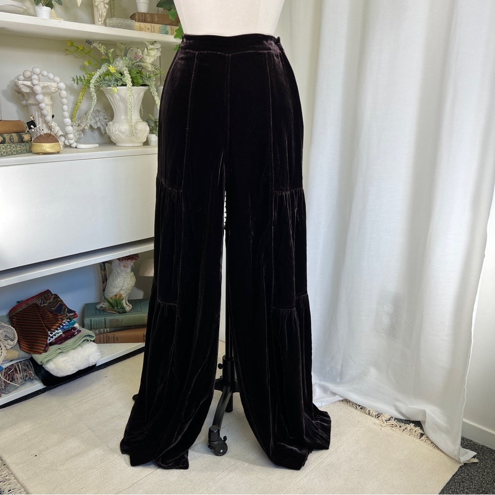 NWT Warm Barney’s New York Chocolate Brown Tiered Velvet Palazzo Pants